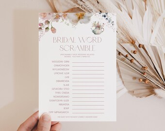 Floral Tea Bridal Word Scramble Bridal Shower Tea Party Game Bridal Word Scramble Game Bridal Shower Word Scramble Bridal Tea Games T1