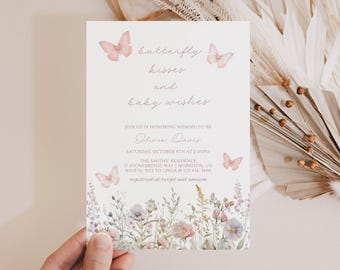 Butterfly Kisses & Baby Wishes Invitation Baby Shower Butterfly Baby Shower Invitation Butterfly Kisses Baby Shower Invite Butterfly Pink U3