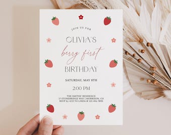 Berry First Birthday Invite Berry 1st Birthday Invitation Berry First Invite Berry First Bday Invitation Girl 1st Bday Invitation Strawberry