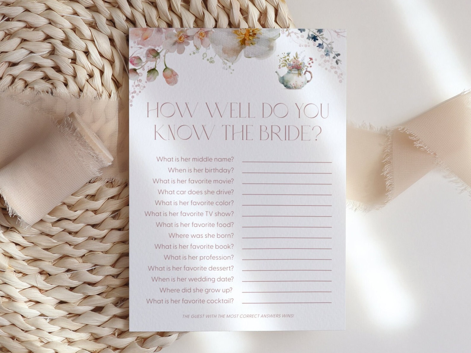 Floral Tea Party How Well Do You Know the Bride Bridal Shower Game Do