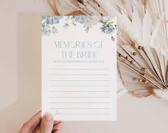 Dusty Blue Floral Memories of the Bride Card Template Memory with the Bride Bridal Shower Game Who Am I Bridal Shower Share a Memory Card D3