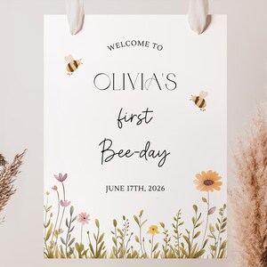 Bee First Birthday Welcome Sign First Bee-Day Welcome Sign Bee-Day Welcome Sign Bee Birthday Welcome Sign First Bee Day Decor image 4