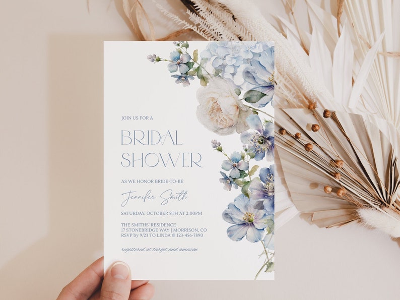 Dusty Blue Bridal Shower Invitation Template Dusty Blue Floral - Etsy