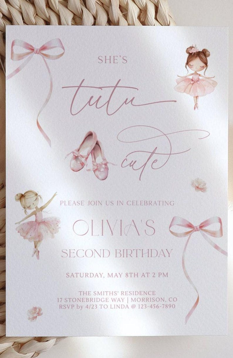 Tutu Cute Birthday Invitation Girl 2nd Birthday Invitation Ballerina Birthday Invite Tutu Cute Bday Invite Tutu Birthday Invite Ballerina L1 image 4