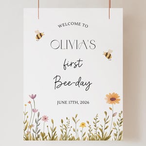 Bee First Birthday Welcome Sign First Bee-Day Welcome Sign Bee-Day Welcome Sign Bee Birthday Welcome Sign First Bee Day Decor image 1