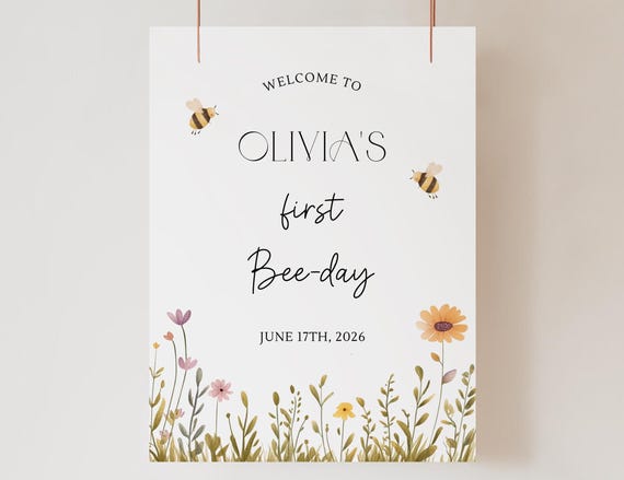 Bee First Birthday Welcome Sign First Bee-Day Welcome Sign Bee-Day Welcome Sign Bee Birthday Welcome Sign First Bee Day Decor