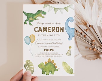 Cute Dinosaur Birthday Invitation Dinosaur Birthday Invite Dino 2nd Birthday Invitation T-Rex Birthday Invite Stomp Chomp & Chew Dino Invite