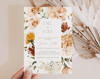 Fall in Love Bridal Shower Invitation Template Autumn Fall Bridal Shower Invitation Fall Floral Bridal Shower Invite Fall in Love Floral