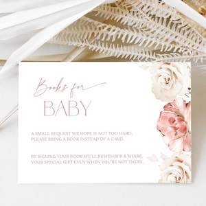 Rosa Weiß Floral Bücher für Baby Karte Baby Shower Bücher für Baby Einfügen Rosa Weiß Floral Bücher für Baby Rosa Blumenbuch Wunscheinlage L2