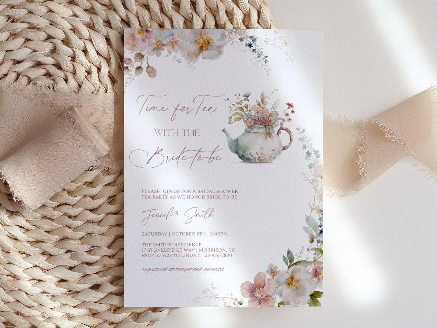 T1 Invite Time for Tea With the Bride to Be Invitation Template Editable Bridal ...
