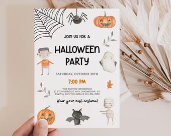 Cute Halloween Party Invitation Kids Halloween Party Invitation Digital Halloween Party Invitation Kids Halloween Costume Party Invite H1