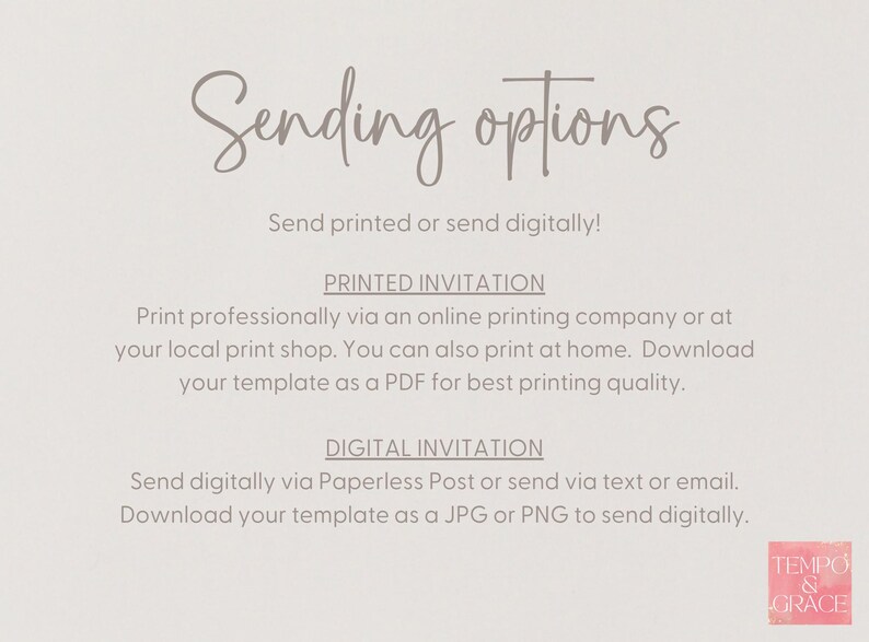 text that provides instructions for sending invitations, including options for sending printed or digital invitations.