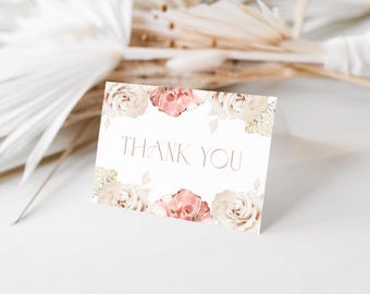 Pink White Rose Thank You Card Template Pink White Floral Thank You Card Pink Floral Thank You Card Printable Thank You Card Pink Floral L2