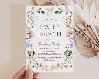 Floral Easter Brunch Invitation Floral Easter Invite Easter Brunch Evite Floral Easter Evite Hop On Over Invite Easter Egg Hunt Invite