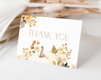 Fall Pumpkin Thank You Card Fall Thank You Card White Pumpkin Thank You Card Pumpkin Thank You Card Autumn Thank You Card Template  F2 F4
