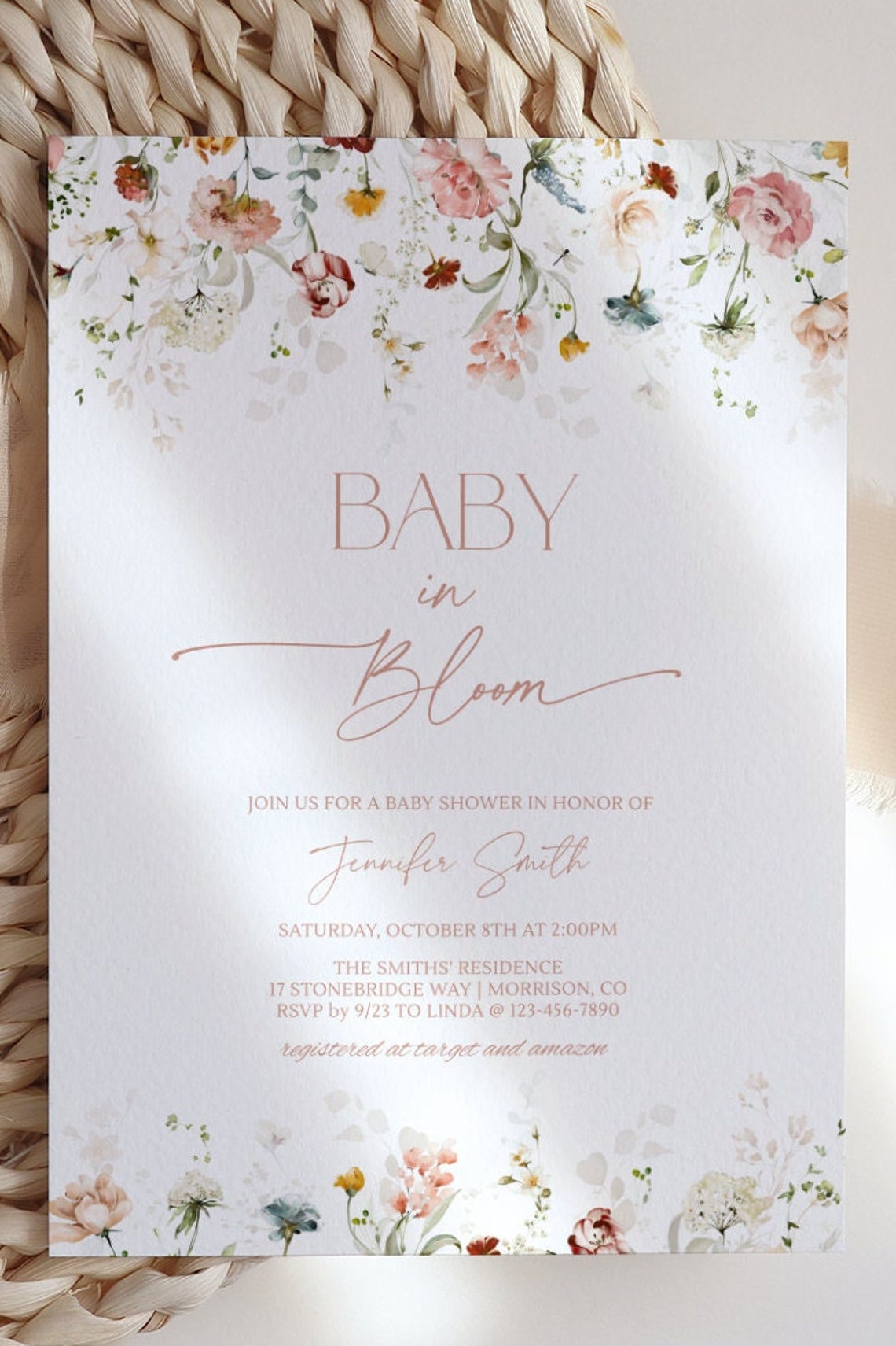 Chic Floral Baby in Bloom Baby Shower Invitation Template Editable Baby