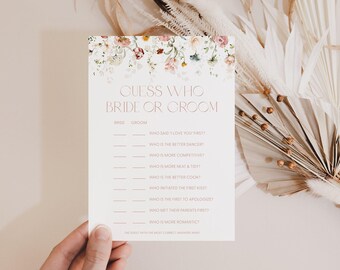 Chic Floral Guess Who Bride or Groom Bridal Shower Game Card Template Bride or Groom Game Bridal Shower Guess Who Bride or Groom C1, K17