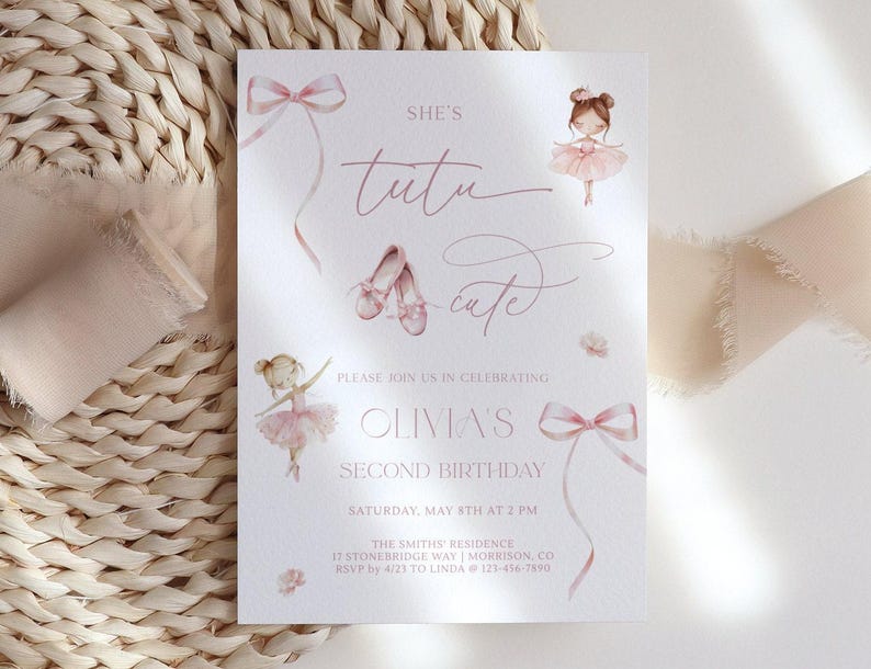 Tutu Cute Birthday Invitation Girl 2nd Birthday Invitation Ballerina Birthday Invite Tutu Cute Bday Invite Tutu Birthday Invite Ballerina L1 image 3