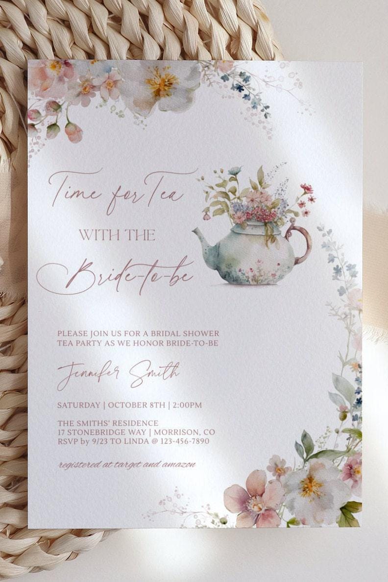T1 Invite Time for Tea With the Bride to Be Invitation Template Editable Bridal ...