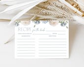 Dusty Blue Floral Recipe Card Bridal Shower Dusty Blue Recipe Card Blue Floral Bridal Shower Recipe Card Printable Recipe Card for Bride D3