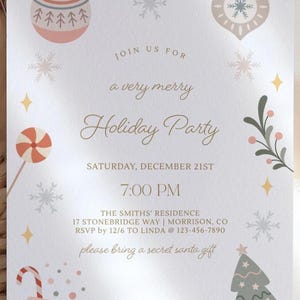 Cute Holiday Party Invitation Cute Holiday Party Invite Pastel Christmas Invitation Cute Christmas Party Invite Pastel Xmas Party Invite X4 image 4