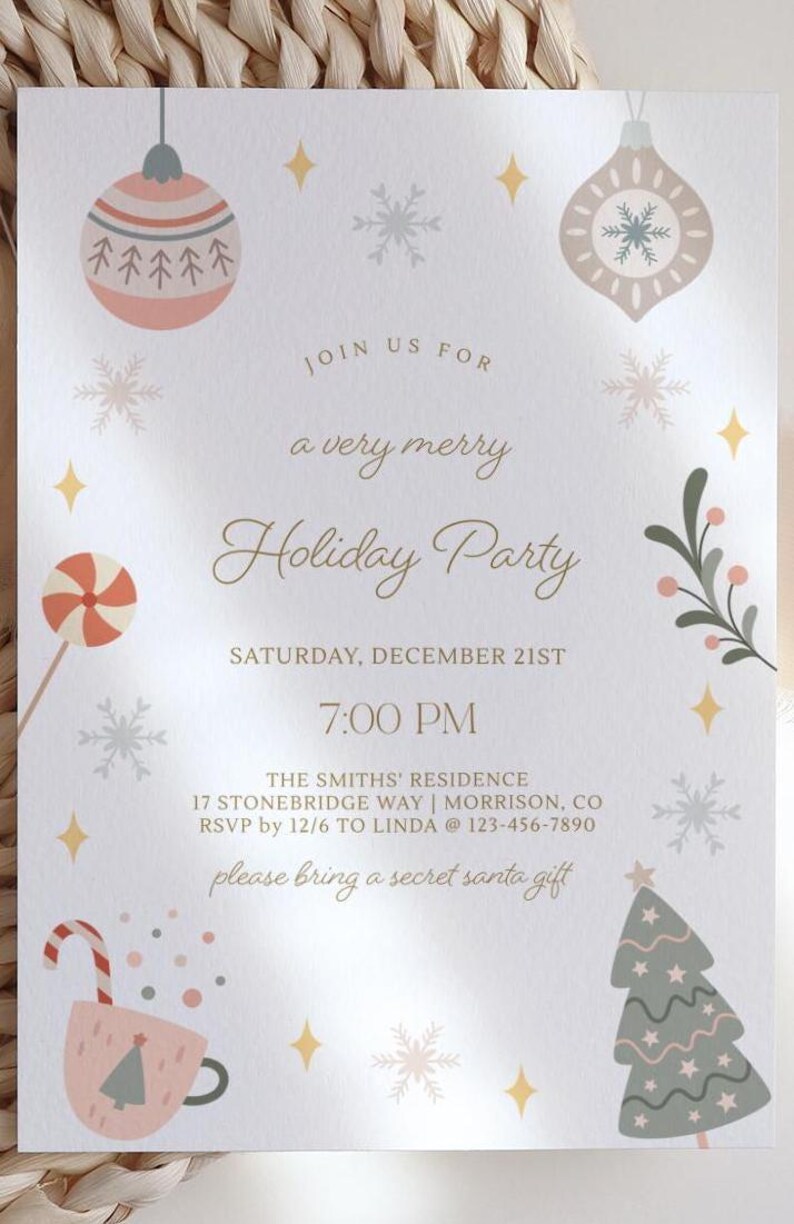 Cute Holiday Party Invitation Cute Holiday Party Invite Pastel Christmas Invitation Cute Christmas Party Invite Pastel Xmas Party Invite X4 image 4