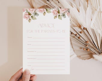 Dusty Pink Rose Advice for Parents-To-Be Pink Advice for Parents Baby Shower Card Pink Roses Advice for New Parents Pink Advice Card Rose G2