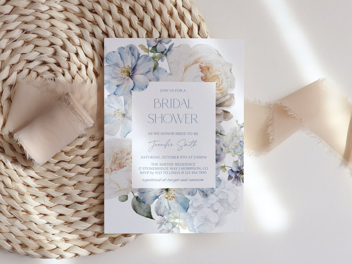 Dusty Blue Bridal Shower Invitation Template for Bridal Shower
