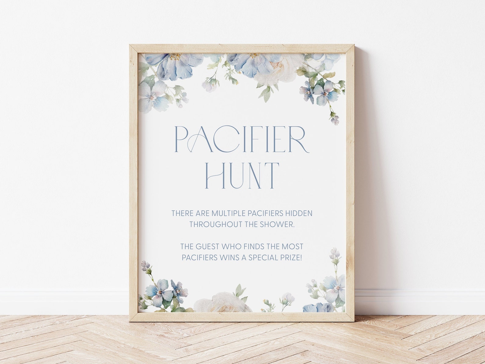 Dusty Blue Floral Pacifier Hunt Baby Shower Game Printable Pacifier ...