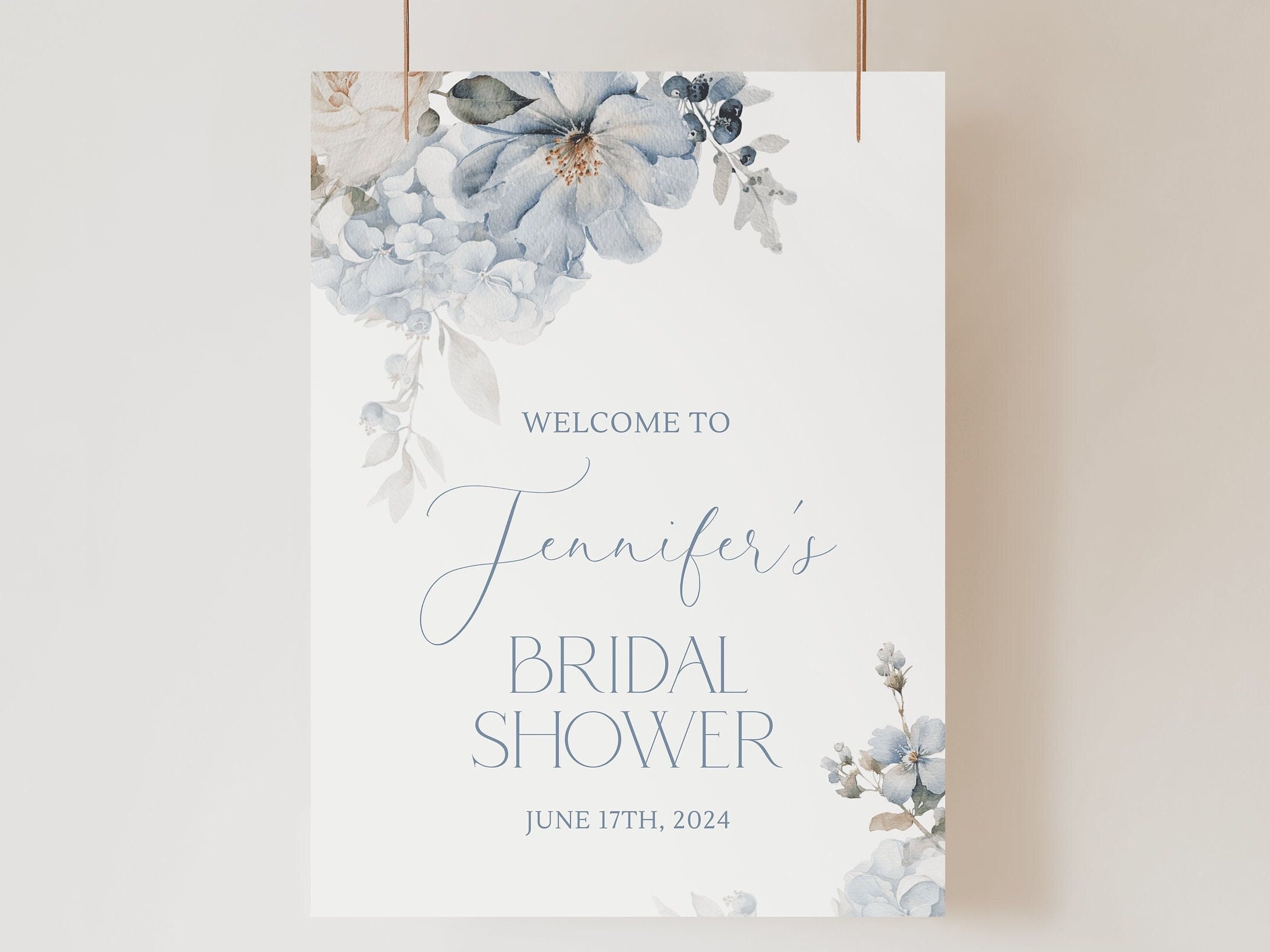 Light Blue Floral Bridal Shower Welcome Sign Editable Template Something Blue Bridal Shower Welcome Sign Dusty Blue Bridal Shower Blue D3