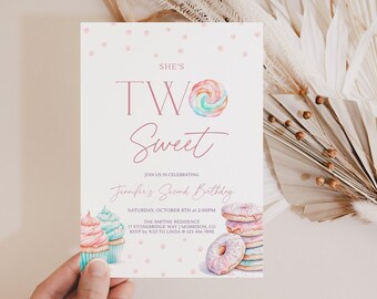 Two Sweet Birthday Party Invitation 2nd Bday Invitation Girl Pink Two Sweet Birthday Invite Two Sweet Invitation Girl Two Sweet Invite S1