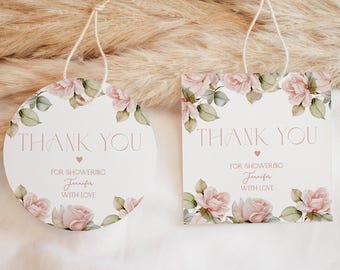 Dusty Pink Rose Party Favor Tags Baby Shower Favor Tags Pink Rose Favor Tags Wedding Square Favor Tags Template Pink Favor Tags Circle G2 F3