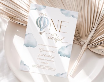 Mr Onederful Invitation Boy Hot Air Balloon Bday Invite Mr Onederful Birthday Invite Onederful Invite Boy 1st Birthday Invite Mr Onederful