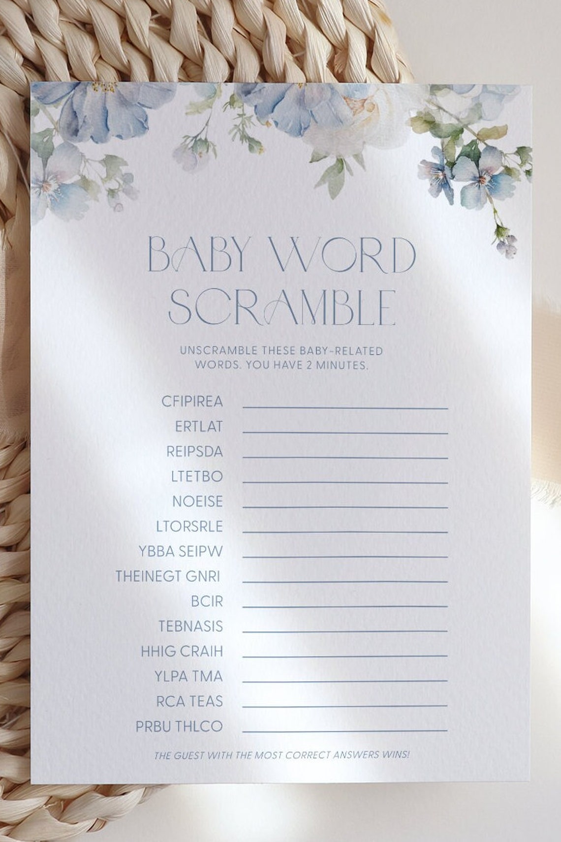 Dusty Blue Floral Baby Word Scramble Baby Shower Game Blue - Etsy