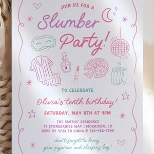 Slumber Party Invitation Slumber Party Birthday Invite Pajama Party Invite Girls Sleepover Invite Slumber Party Bday Invite Sleepover Party image 4