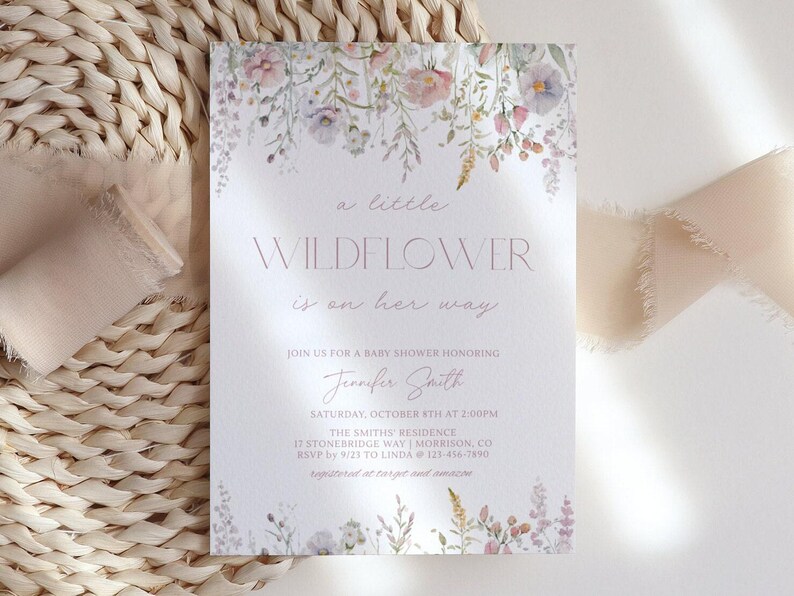 A Little Wildflower Is On Her Way Baby Shower Invitation Wildflower Baby Shower Invitation Wildflower Baby Shower Invite Wildflower Theme W2 image 3