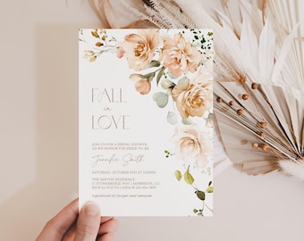 Fall in Love Bridal Shower Invitation Template Fall Floral Bridal Shower Invite Fall in Love Floral Bridal Shower Fall Bride to Be Invite