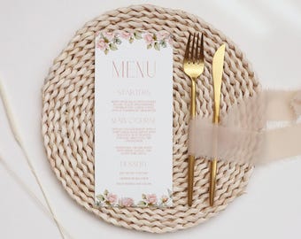Dusty Pink Rose Menu Template Bridal Brunch Menu Editable Pink Rose Bridal Shower Menu Pink Rose Wedding Menu Pink Roses Menu Brunch G2 F3