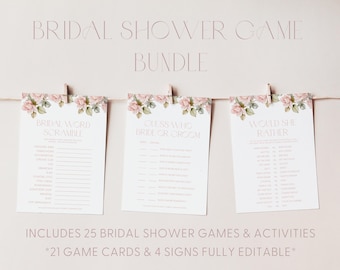 Dusty Pink Rose Bridal Shower Game Bundle Pink Bridal Shower Games Editable Bridal Shower Games Printable Bridal Shower Games Bundle F3