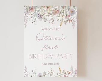 Wildflower First Birthday Welcome Sign Wildflower Birthday Sign Wildflower Bday Welcome Sign Wildflower Welcome Sign Birthday Wildflower W3