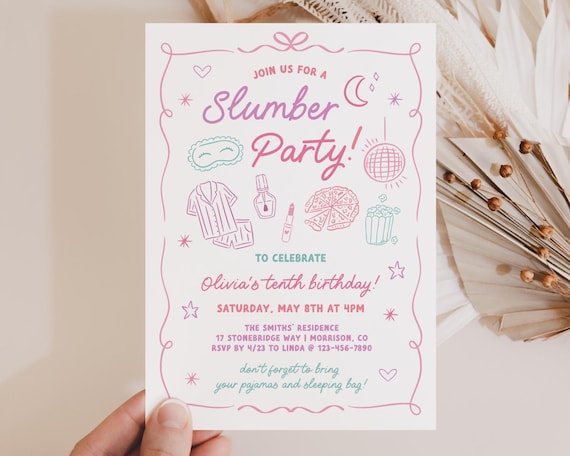 Slumber Party Invitation Slumber Party Birthday Invite Pajama Party Invite Girls Sleepover Invite Slumber Party Bday Invite Sleepover Party