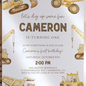 Construction First Birthday Invitation Dump Truck Invite Construction 1st Bday Invite Construction Invite Boy 1st Bday Invite Dump Truck T5 image 4