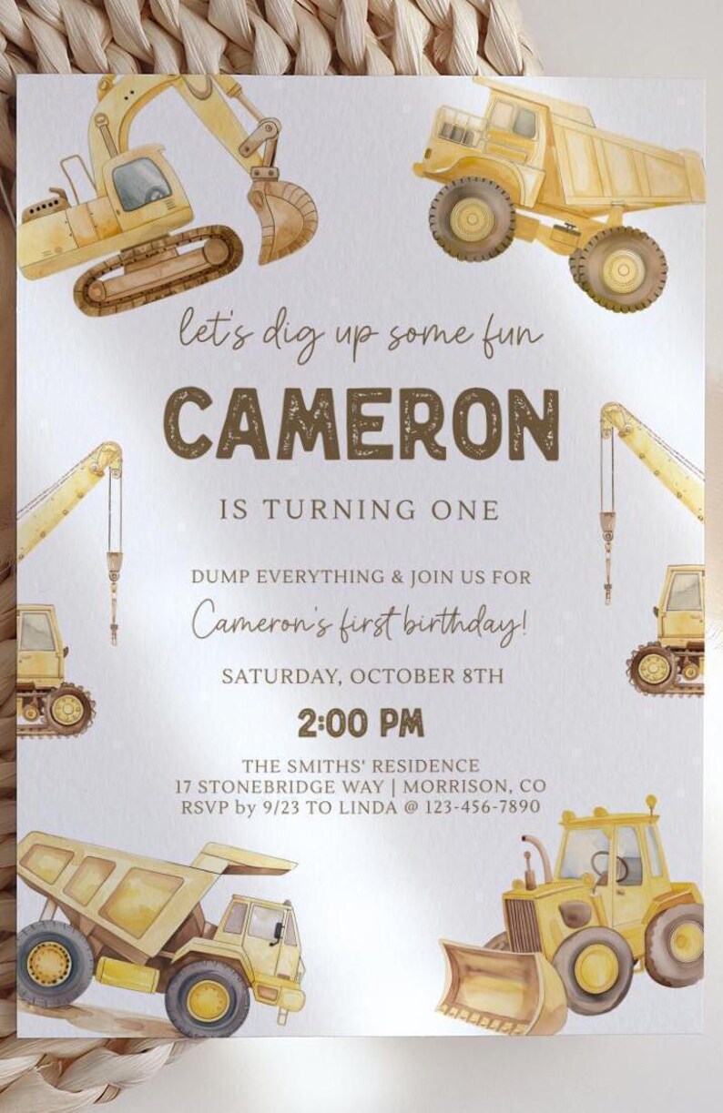 Construction First Birthday Invitation Dump Truck Invite Construction 1st Bday Invite Construction Invite Boy 1st Bday Invite Dump Truck T5 image 4
