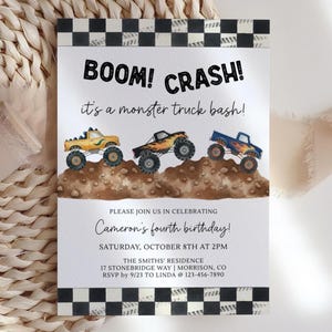 Monster Truck Birthday Invitation Monster Truck Bash Birthday Invitation Monster Truck Evite Monster Jam Birthday Invite Boom Crash Smash image 3