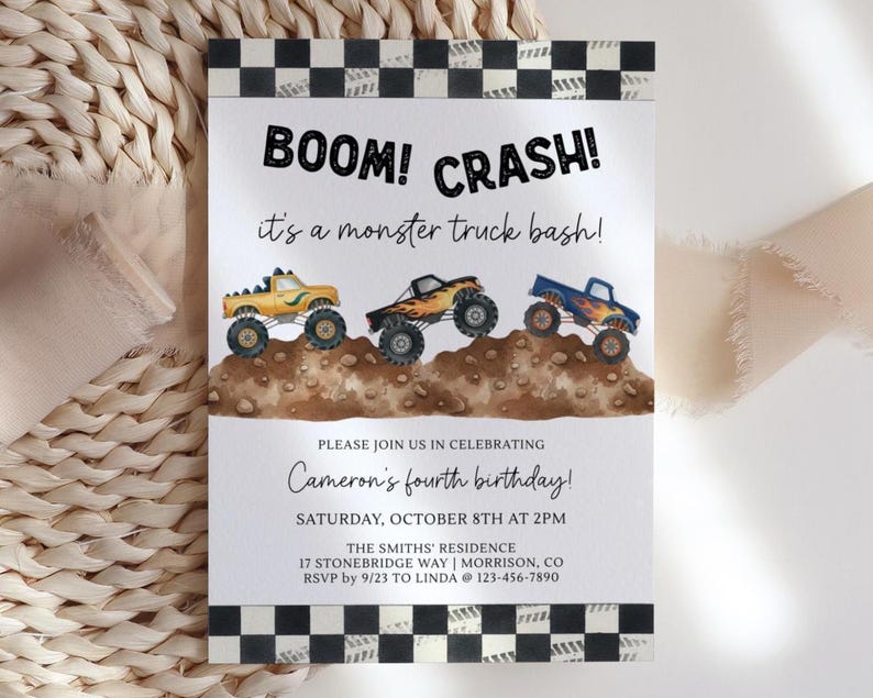 Monster Truck Birthday Invitation Monster Truck Bash Birthday Invitation Monster Truck Evite Monster Jam Birthday Invite Boom Crash Smash image 3