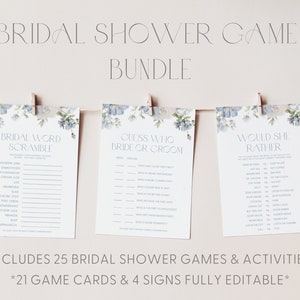 Dusty Blue Floral Bridal Shower Game Bundle Something Blue Bridal Shower Game Bundle Blue Floral Bridal Shower Games Something Blue Games D3 image 1