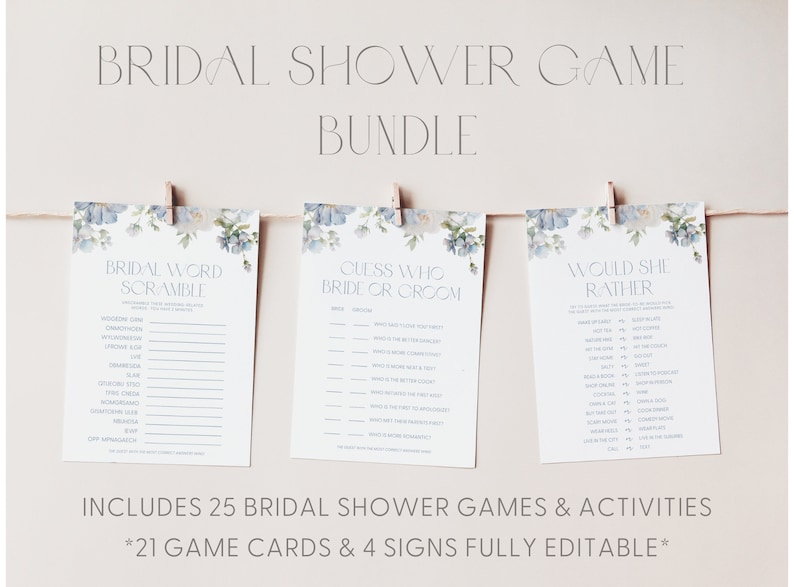 Dusty Blue Floral Bridal Shower Game Bundle Something Blue Bridal Shower Game Bundle Blue Floral Bridal Shower Games Something Blue Games D3 image 1