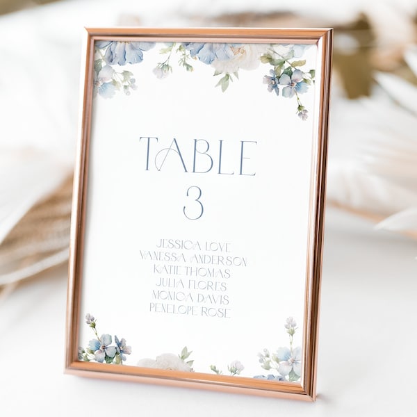 Dusty Blue Floral Table Numbers Sign Template Dusty Blue Table Numbers Sign Wedding Table Numbers Sign Blue Floral Wedding Table Sign  B2 D3