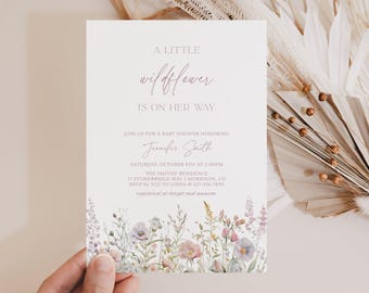 A Little Wildflower Baby Shower Invitation Wildflower Baby Shower Invite Pink Wildflower Baby Shower Invitation Wildflower Invitation W2