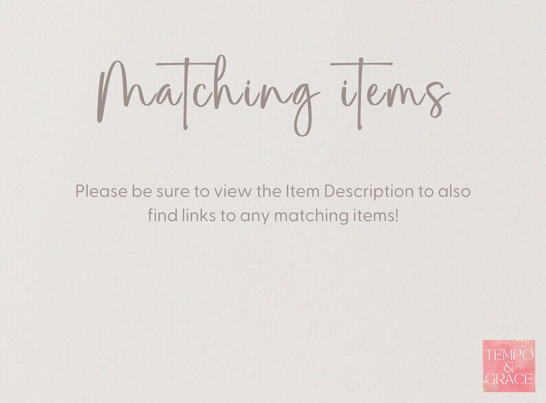 a message that reads "Please be sure to view the Item Description to also find links to any matching items!" The message is written in a casual, handwritten font and is set against a light background.